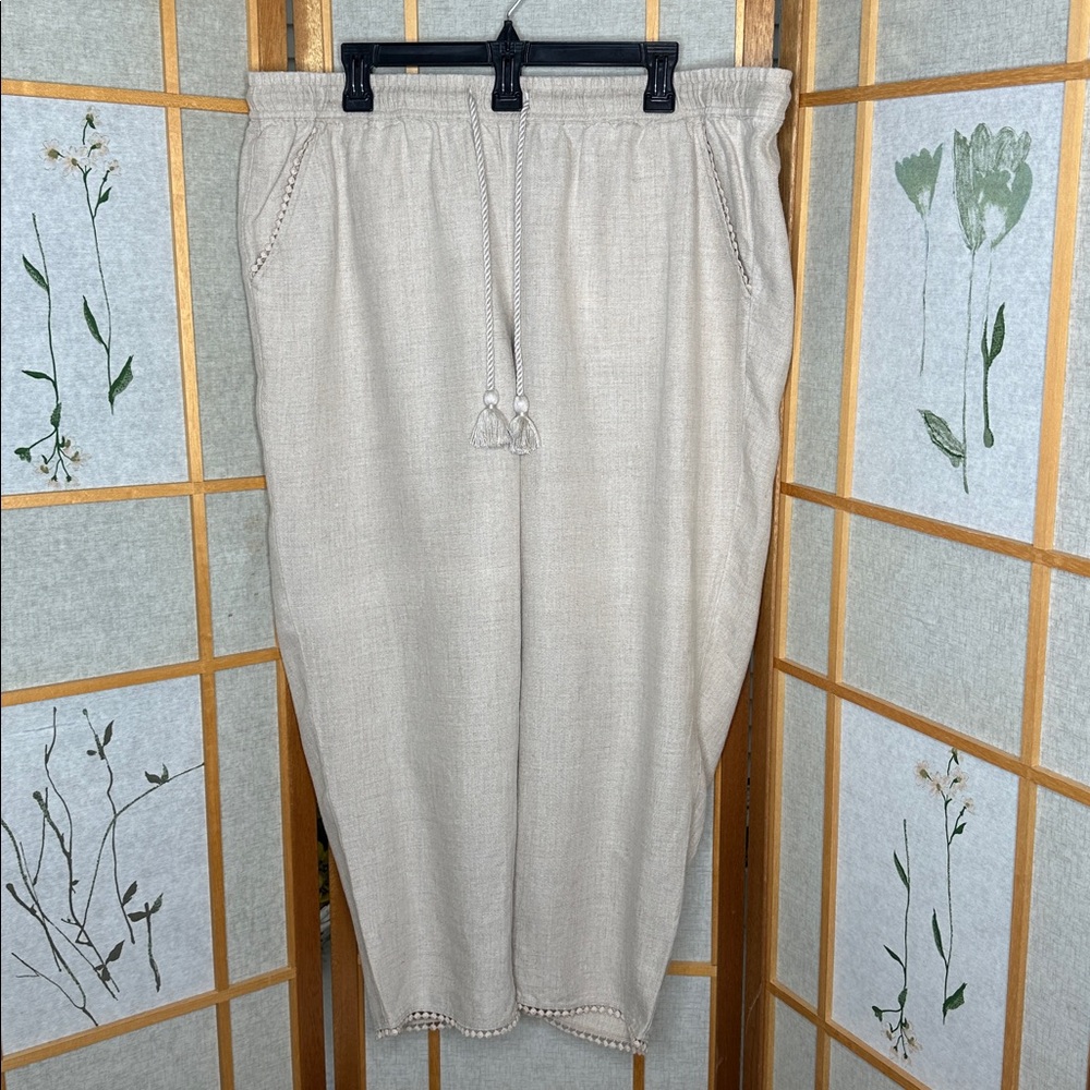 NWT Talbots Womens Natural Linen Draw String Capri Pants Size 16W - Picture 4 of 13